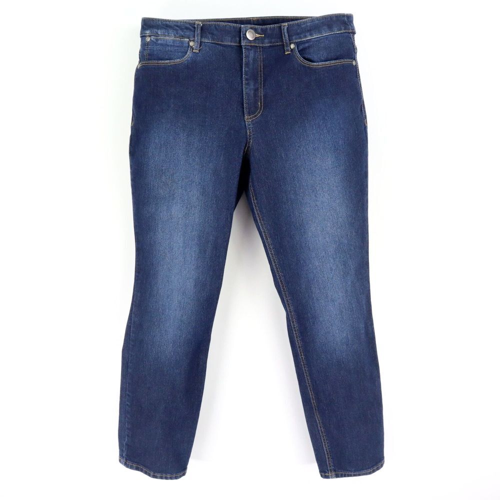 Christopher & Banks Jeans Straight Mid Rise Womens Sz 8 Short Blue Denim Stretch